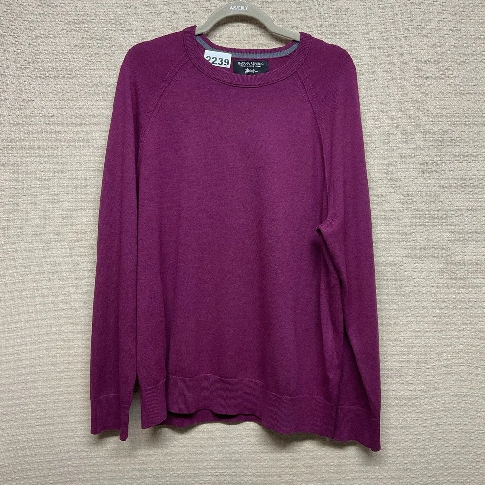 Banana Republic Baruffa Merino Wool Crewneck Men's Sweater Raspberry Sz XL‎